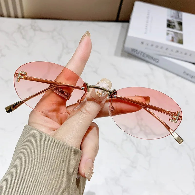 Elegant Diamond Oval Sunglasses Male Letter "F" Rimless Sunglasses  car sunglasses 90902