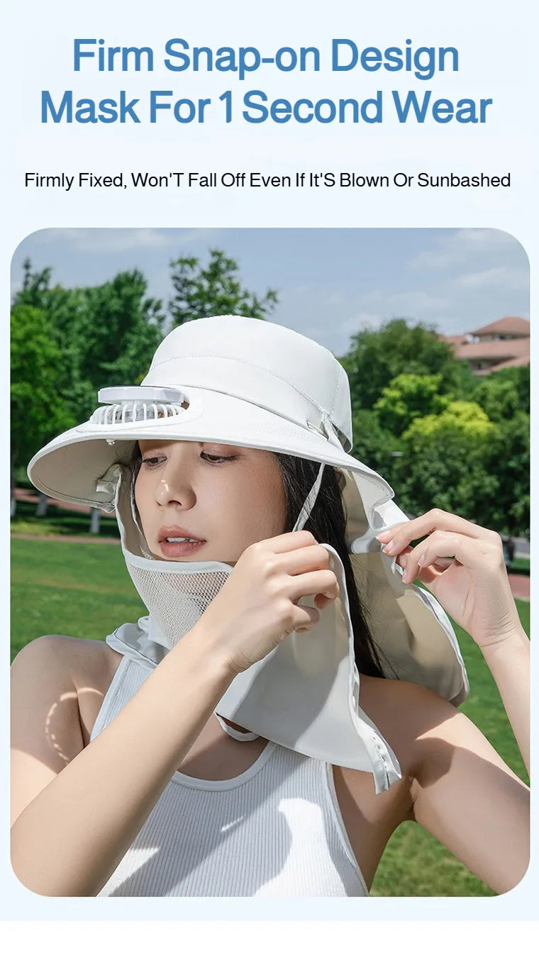 Women Wide Brim Solar Fan Sun Hat Integrated Face Shield Shawl Design UV Protection Fisherman Cap Outdoor Breathable