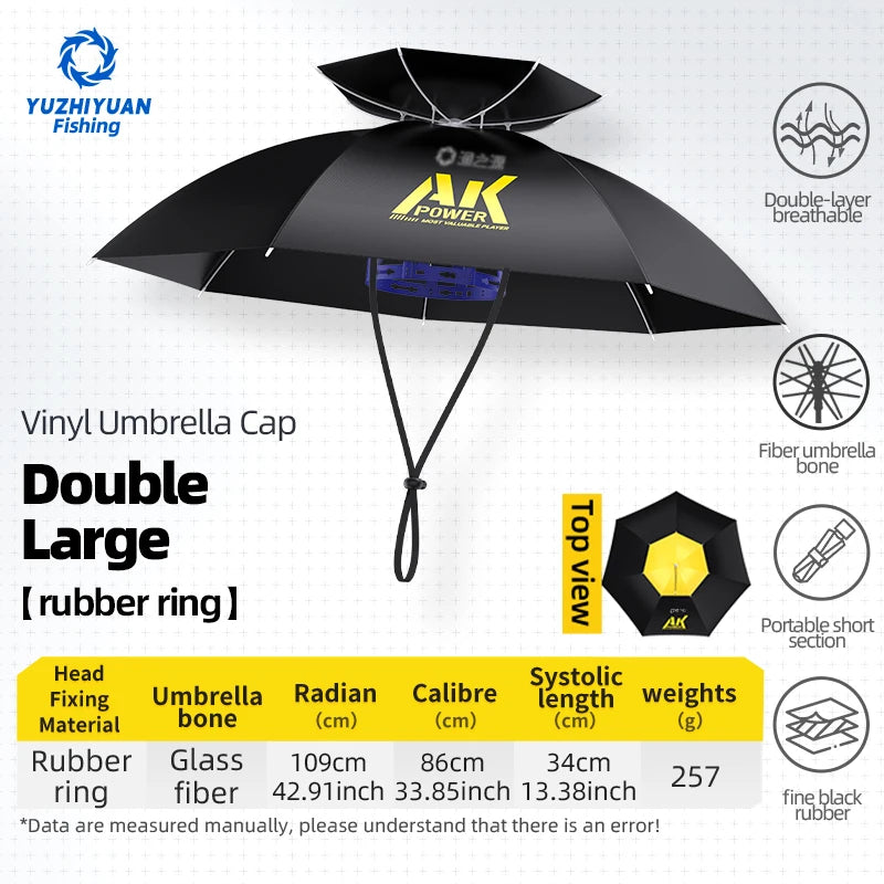 Portable Folding Umbrella Hat UPF 50+ UV Protection Hands Free Umbrellas 7-Ribs Waterproof Head-wear For Fishing Gardening