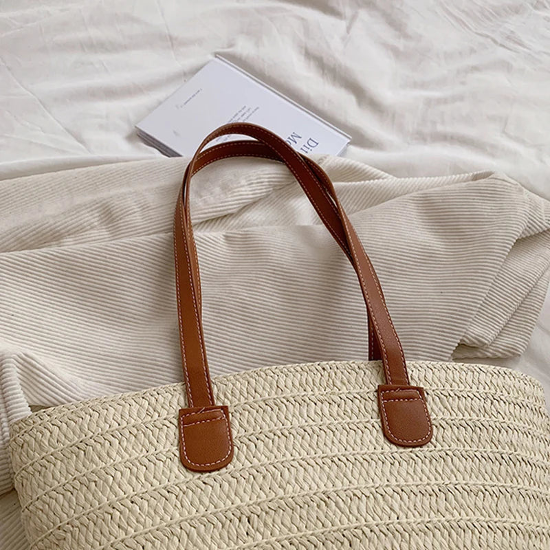 Women's Large Capacity Shoulder Bag Summer Straw Woven Basket Handbag Fashion Female Luxury Designer Beach Bag Bali Shopper Tote