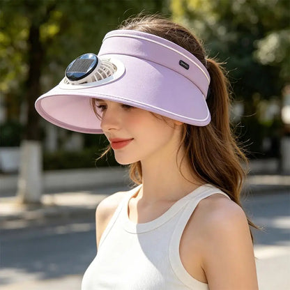 Solar USB Dual Charging Sun Visor Hat with Built-in Fan, 3-Speed Cooling, Wide Brim UPF Protection for Summer Outdoor Activities
