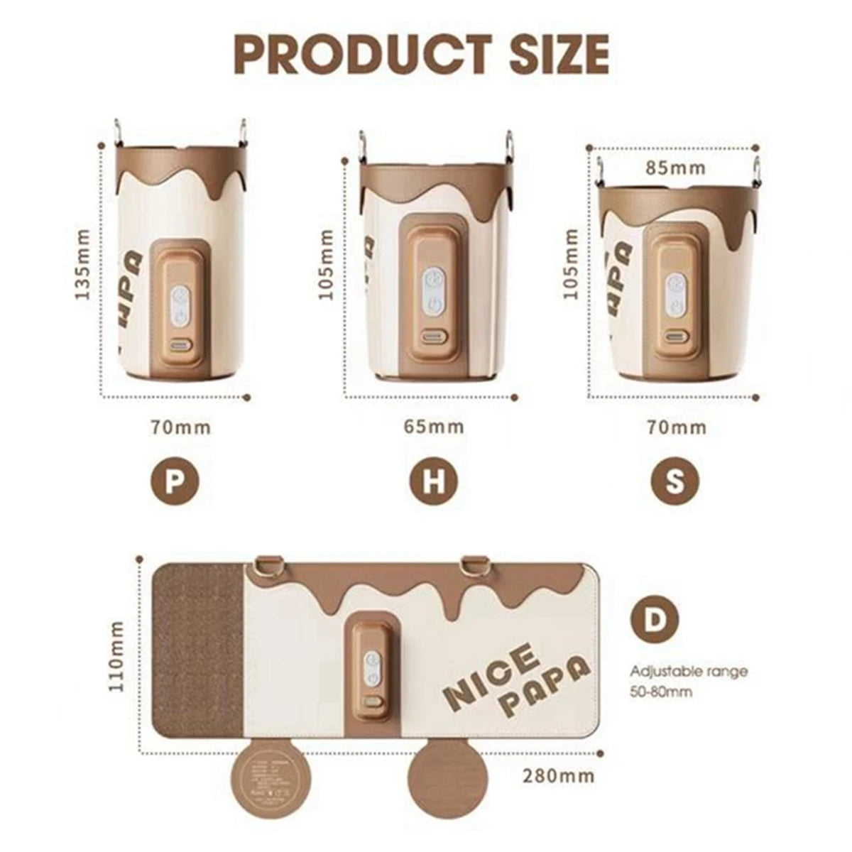 Portable Baby Bottle Warmer for Travel, USB Charging Bottle Warmer Sleeve, 5 Levels 38-50℃ Adjustable