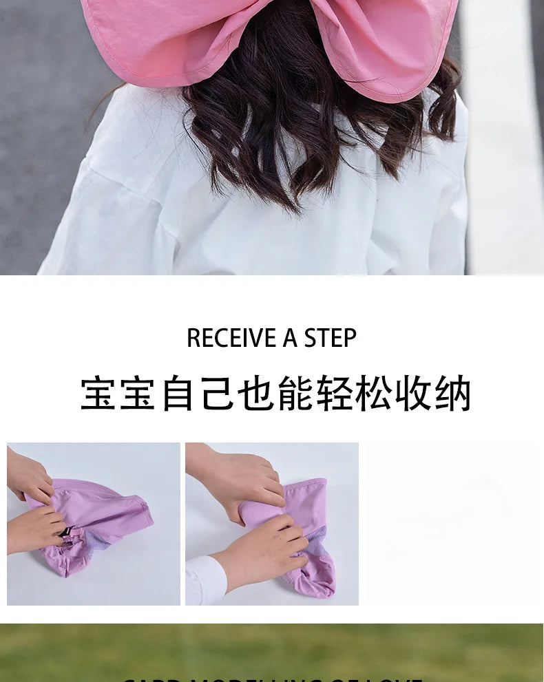 Kids Sun Hat with Neck Flap UV Protection Summer Toddler Beach Hat Unisex Ponytail Hat Wide Brim Fishing Hat
