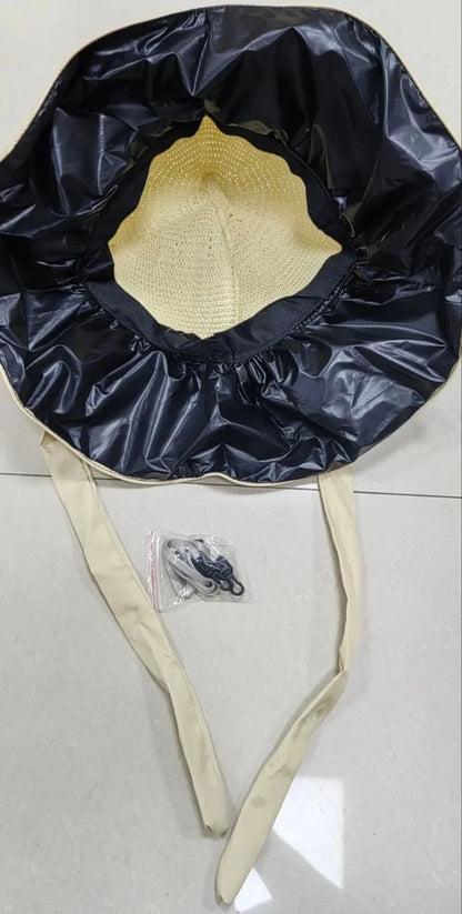 Summer Sun hat women's straw woven anti ultraviolet 2025 with big brim seaside black glue breathable Bucket hat umbrella hat