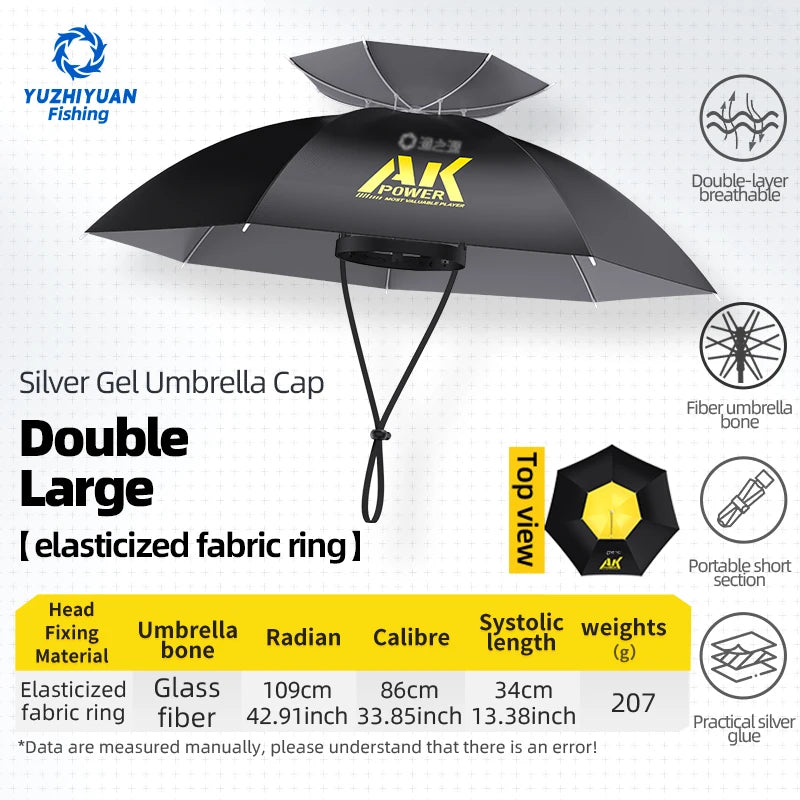 Portable Folding Umbrella Hat UPF 50+ UV Protection Hands Free Umbrellas 7-Ribs Waterproof Head-wear For Fishing Gardening