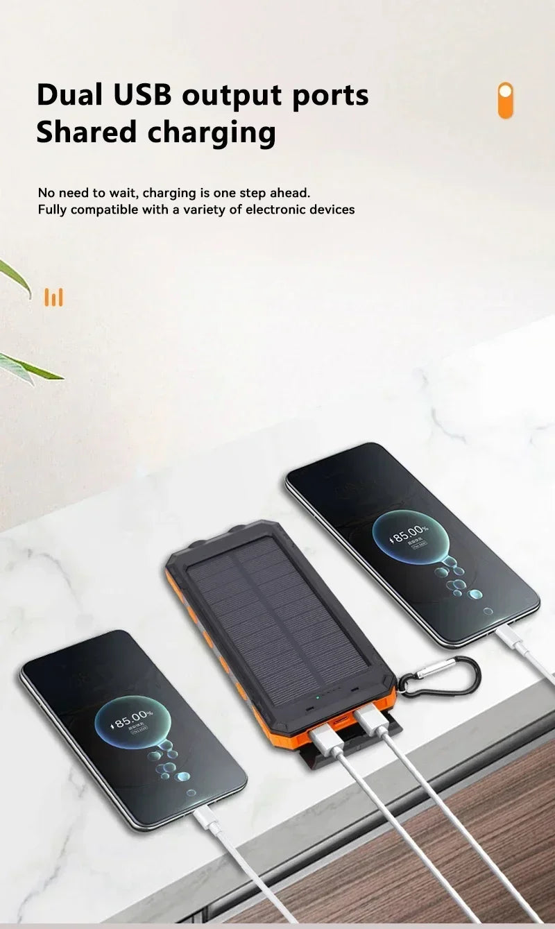 VIVO 500000mAh Solar Power Bank Portable Large Capacity Charger Compatible USB-A And USB-C With Flashlight For iPhone Huawei