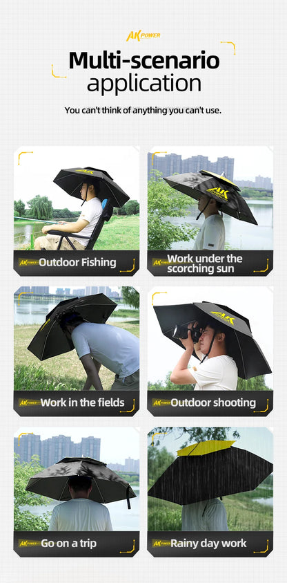 Portable Folding Umbrella Hat UPF 50+ UV Protection Hands Free Umbrellas 7-Ribs Waterproof Head-wear For Fishing Gardening