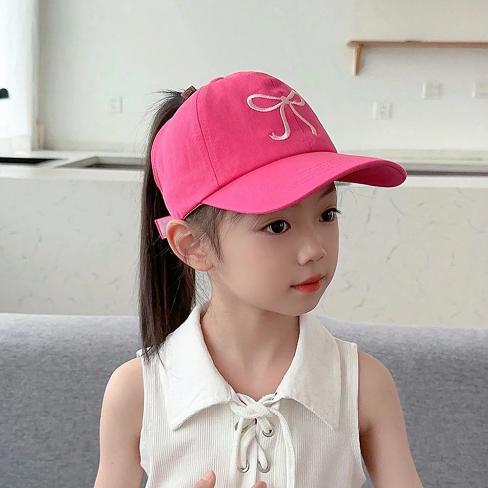 Sweet Bow Baby Girl Baseball Caps Pink White Children Sun Hat High Ponytail Kids Boy Sun Hats Adjustable Outdoor Travel Caps New