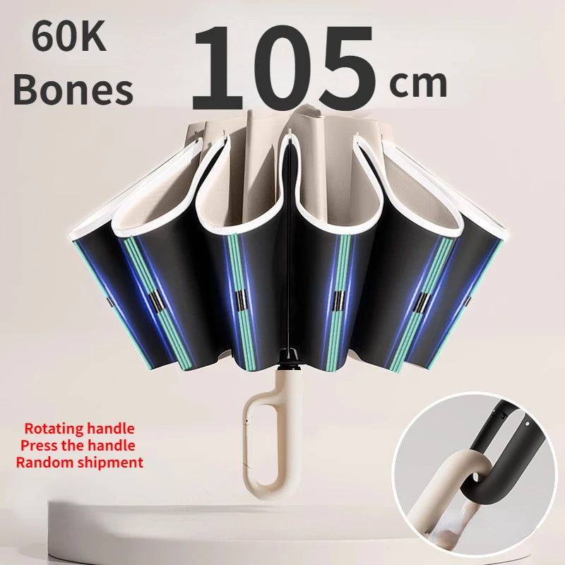 60K Buckle Men Women Umbrella  Fully Automatic Reverse Folding Umbrella with Windproof Reflective Stripe UV Umbrellas