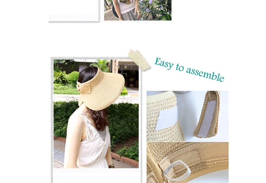 Women Summer Visors Hat Hat - Stylish and UV-Resistant for Outdoor HikingFoldable Sun Cap Wide Large Brim Beach Straw Hats Chape