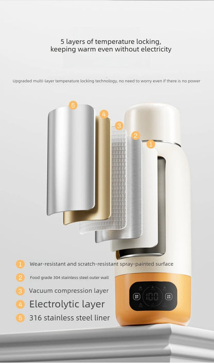 Corrosion-Resistant Electric Bottle, Large Capacity Portable, Constant Temperature Long-Lasting, Travel Heating Water Mug