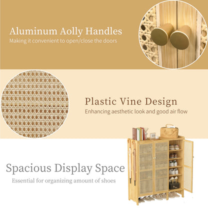Bamboo Shoes Rack Organizer Cabinet with Doors and 6 Tiers Shelves for for Entryway Hallway