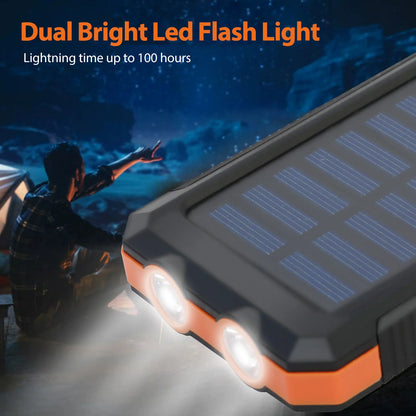 20000mAh Solar Power Bank Portable Solar Charger Waterproof Dual 5V USB Ports 2 LED Light Flashlight For Cell IPhone Outdoor