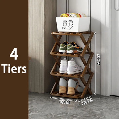 2-9 Tiers Bamboo Shoe Rack Without Installation Small Shoe Rack, Foldable Shoe Storage Rack, Shoe Organizer for Entryway