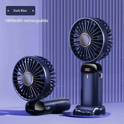 Handheld Mini Fan Foldable Portable Neck Hanging Fans 5 Speed USB Rechargeable Fan with Phone Stand and Display Screen 1800mAh