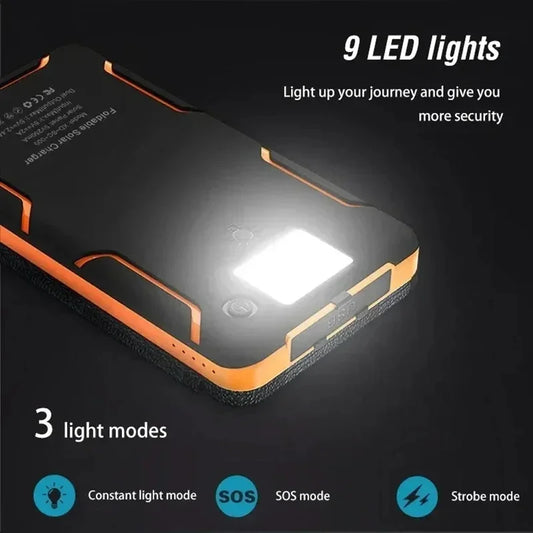 Lenovo Solar Power Bank 200000mAh 4 Solar Panels Wireless Charger Portable External Battery LED Flashlight for Outdoor Travel