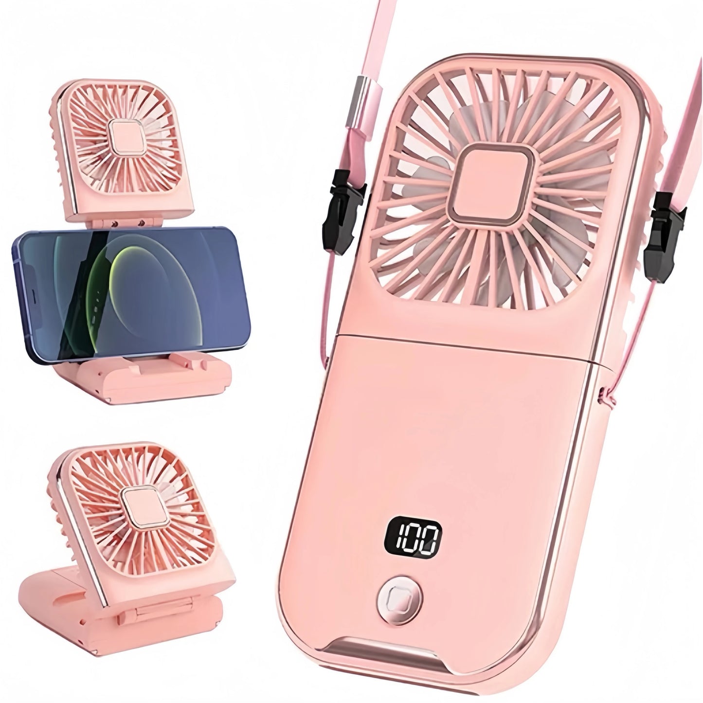 3000mah Folding Handheld Fan USB Charging Digital Display Outdoor Mini Neck Hanging For Sport Outdoor