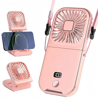 3000mah Folding Handheld Fan USB Charging Digital Display Outdoor Mini Neck Hanging For Sport Outdoor
