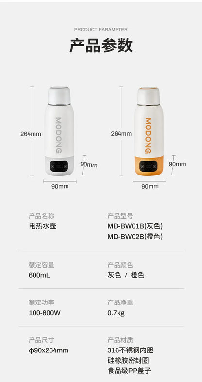 Corrosion-Resistant Electric Bottle, Large Capacity Portable, Constant Temperature Long-Lasting, Travel Heating Water Mug