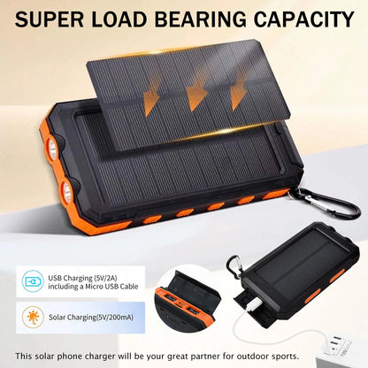 20000mAh Solar Power Bank Portable Solar Charger Waterproof Dual 5V USB Ports 2 LED Light Flashlight For Cell IPhone Outdoor