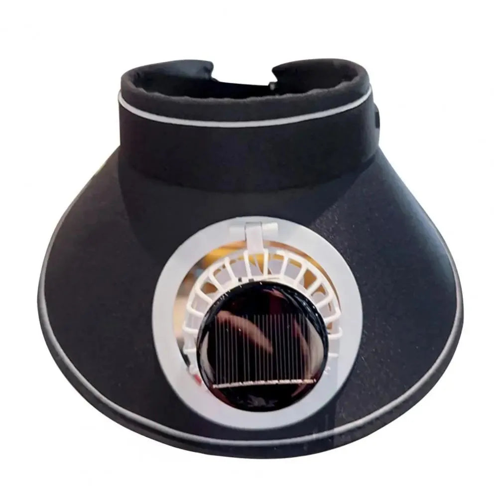 Wide Brim Sun Hat with Fan Breathable Solar Powered Fan Outdoor Visor Hat Empty Top Sunshade Beach Sunshade Hat Women