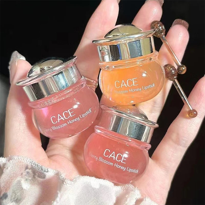 CACE Cherry Blossom Honey Lip Balm — Deeply Hydrating and Plumping, Water-Rich Glossy Finish, Non-Sticky,