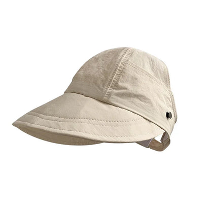 1× Foldable Wide Brim Ponytail Sun Hat Summer Autumn Outgoing UV Protection Bucket Hat for Women Fisherman Caps with Mask Button