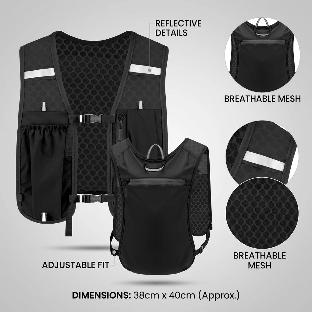 Lightweight Running Vest with Phone Holder New Reflective Hydration Water Chest Pack Storage for Sports Water Bottle