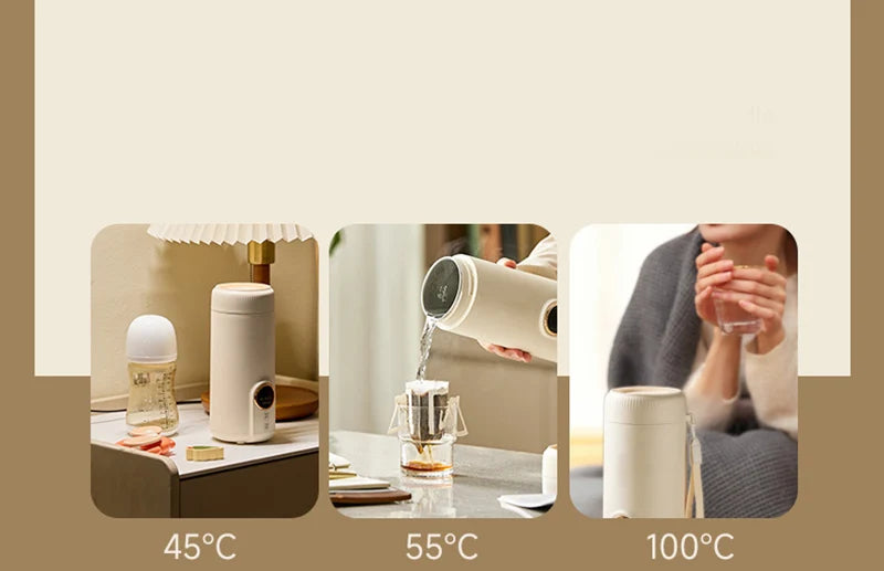 LED Digital Display Boiling Water Electric Bottle 220V 400W Leakproof Travel Milk Coffee Heating Cup Portable Hot Water Kettle
