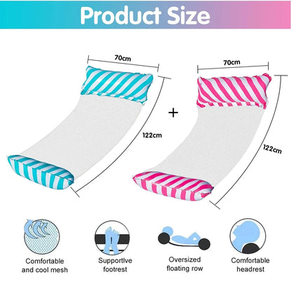 Foldable Striped Inflatable Lounge Chair, Suitable For Swimming Pool Parties And Beach Leisure Floating Beds With Net Backrest