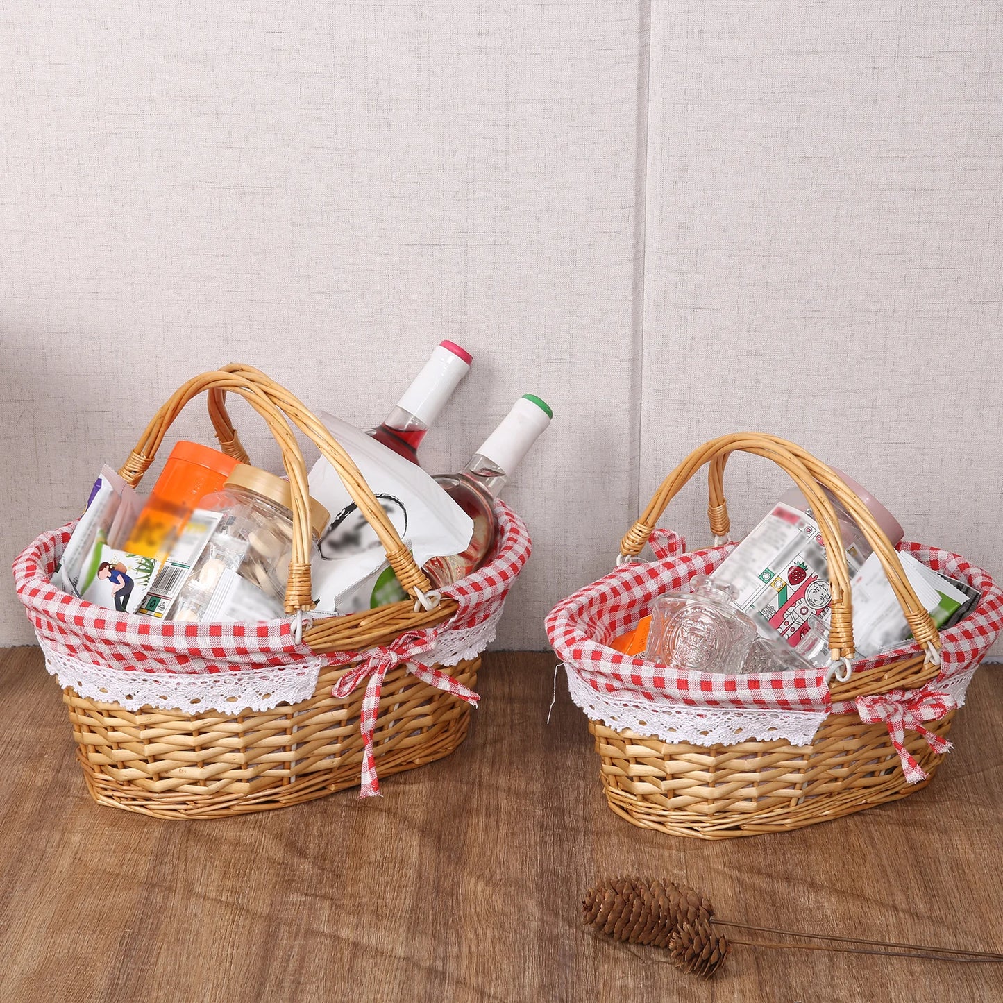 Woven Picnic Basket Woven Basket Folding Handle Portable Eco Friendly Rattan Picnic Basket for Bathroom Gift Rattan Woven Basket