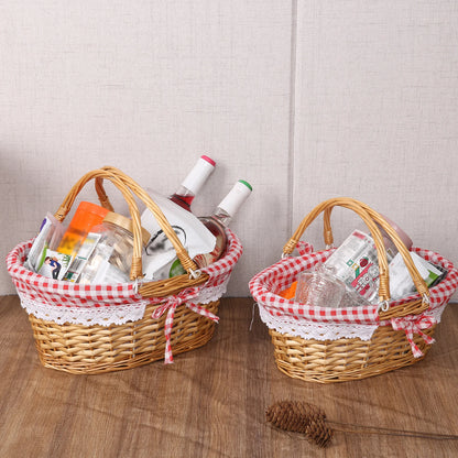 Woven Picnic Basket Woven Basket Folding Handle Portable Eco Friendly Rattan Picnic Basket for Bathroom Gift Rattan Woven Basket