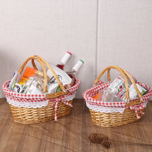 Woven Picnic Basket Woven Basket Folding Handle Portable Eco Friendly Rattan Picnic Basket for Bathroom Gift Rattan Woven Basket