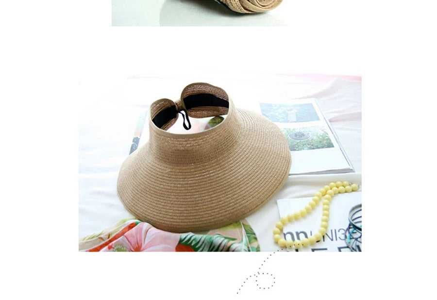 Women Summer Visors Hat Hat - Stylish and UV-Resistant for Outdoor HikingFoldable Sun Cap Wide Large Brim Beach Straw Hats Chape