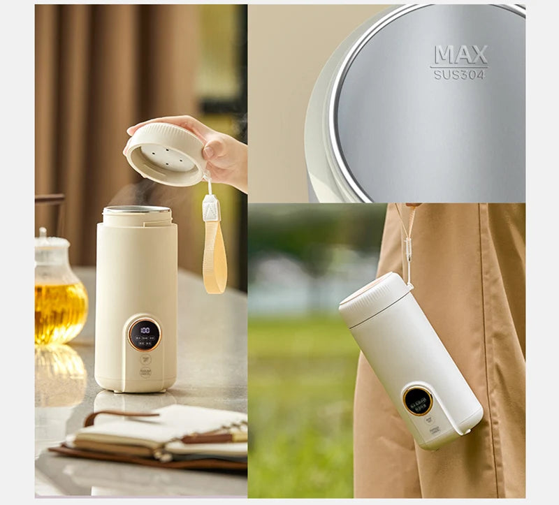 LED Digital Display Boiling Water Electric Bottle 220V 400W Leakproof Travel Milk Coffee Heating Cup Portable Hot Water Kettle