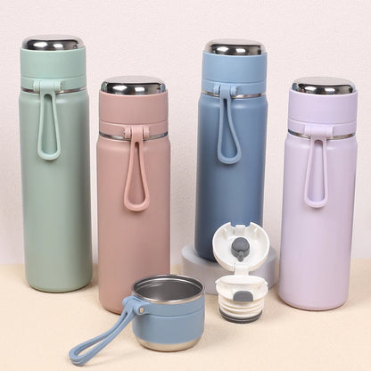Stainless Steel Thermos Bottle 500ml/16.9oz And 600ml/20oz Vacuum Insulated Water Bottle With Handle Travel Insulated Cup