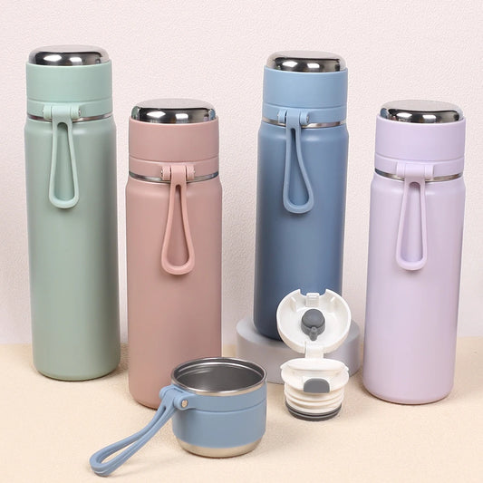 Stainless Steel Thermos Bottle 500ml/16.9oz And 600ml/20oz Vacuum Insulated Water Bottle With Handle Travel Insulated Cup