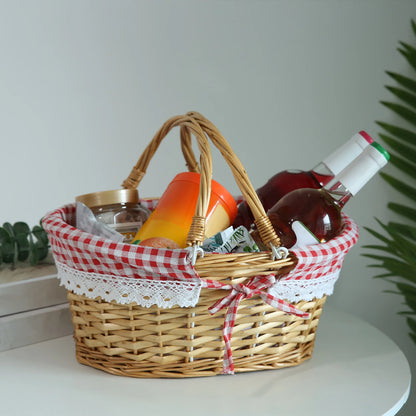 Woven Picnic Basket Woven Basket Folding Handle Portable Eco Friendly Rattan Picnic Basket for Bathroom Gift Rattan Woven Basket