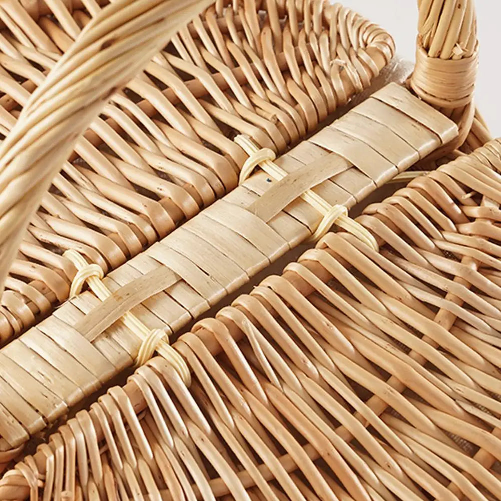 Handmade Willow Picnic Basket With Lid And Handle Washable Lining Willow Storage Basket Suitable For Outdoor Camping
