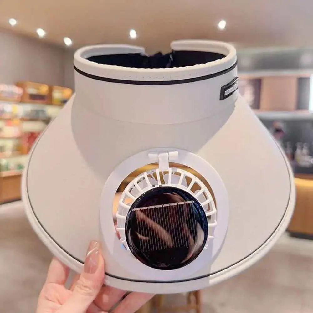 Wide Brim Sun Hat with Fan Breathable Solar Powered Fan Outdoor Visor Hat Empty Top Sunshade Beach Sunshade Hat Women