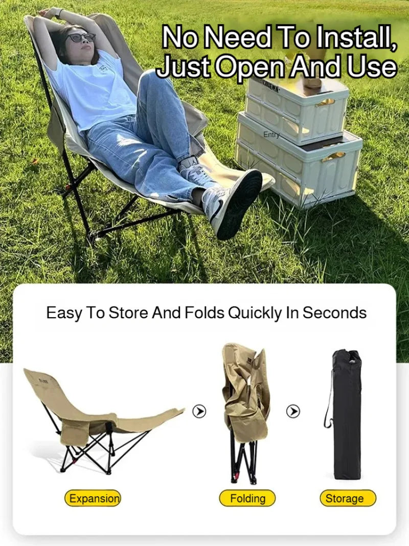 Outdoor Portable Camping Recliner Foldable Nap Beach Chair with Leg Support Lightweight Travel Folding Chair for Hiking Fishing