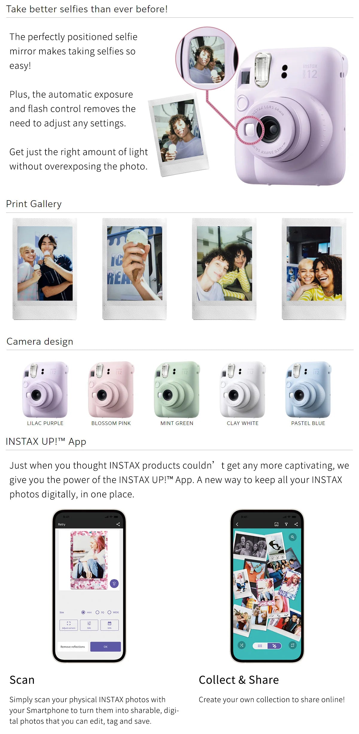 Genuine Fujifilm Instax Mini 12 Instant Camera With 20 Sheets Mini Film Paper Camera Shoulder Strap Bag Accessories Gift Suit