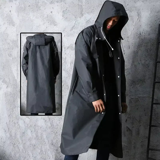 Black Fashion Waterproof Hooded Raincoat Thickened Rain Poncho for Outdoor Hiking Fishing Travel - Unisex