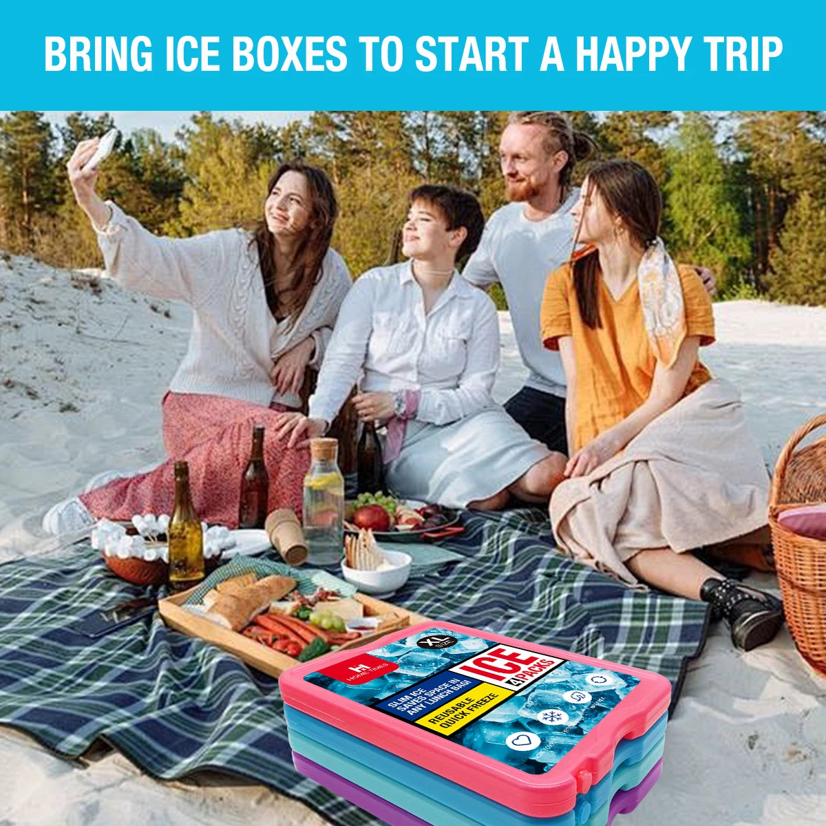4 Ice packs for Lunch Box, Freezer Ice packs Slim Long Lasting Cool packs for Lunch Bags and Cooler