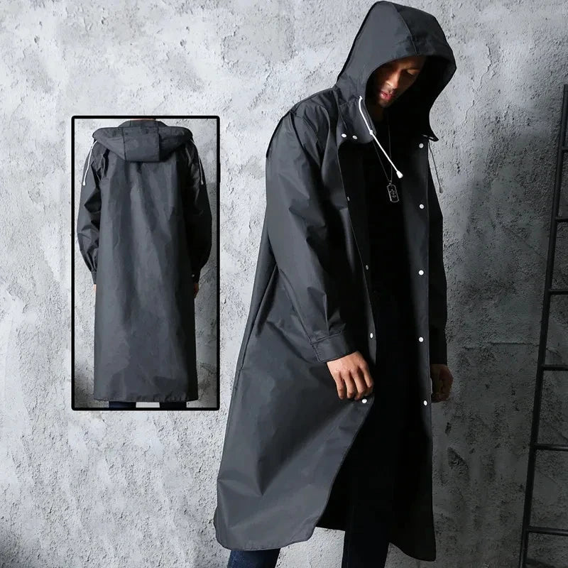 Black Fashion Waterproof Hooded Raincoat Thickened Rain Poncho for Outdoor Hiking Fishing Travel - Unisex