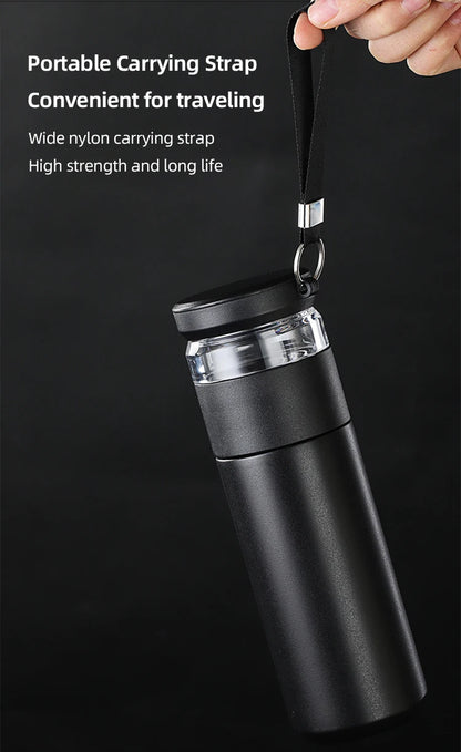 500ml Tea Infuser Vacuum Flask Stainless Steel Insulated Cup with Independent Tea Storage Handle Travel Mug Business Cup Gifts