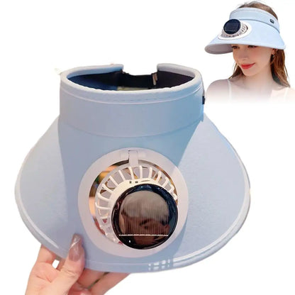 Solar USB Dual Charging Sun Visor Hat with Built-in Fan, 3-Speed Cooling, Wide Brim UPF Protection for Summer Outdoor Activities