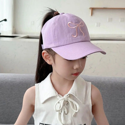 Sweet Bow Baby Girl Baseball Caps Pink White Children Sun Hat High Ponytail Kids Boy Sun Hats Adjustable Outdoor Travel Caps New
