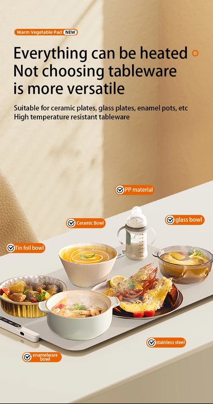 TINSOL Food Warmer Pad Foldable Silicone Heating Pad Portable Meal Cart Insulation Pad 8-Level Temperature Adjustment