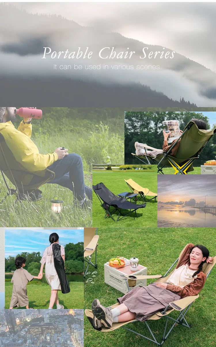 Outdoor Portable Camping Recliner Foldable Nap Beach Chair with Leg Support Lightweight Travel Folding Chair for Hiking Fishing